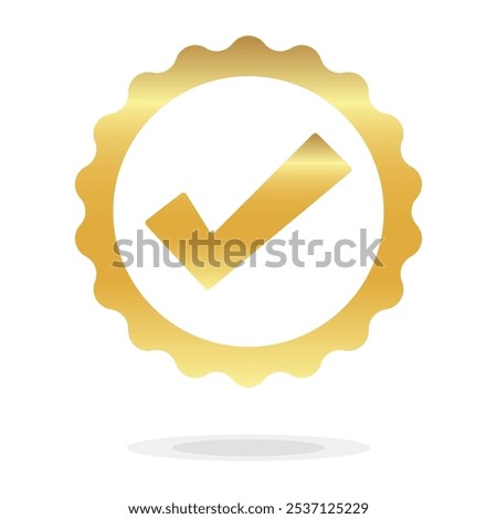 Quality guarantee gold Vector icon isolated on white background. Approving, check, concept seal isolated on white background illustration. Golden Award winner, trophy, top quality, promotion concept.	