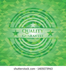 Quality Guarantee green emblem with mosaic background. Vector Illustration. Detailed.