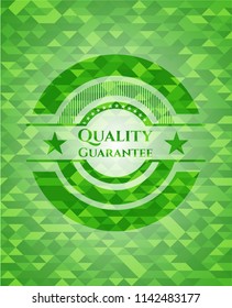 Quality Guarantee green emblem with triangle mosaic background