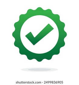 Quality guarantee green Vector icon isolated on white background. Approving, check, concept seal isolated on white background illustration. Award, winner, trophy, top quality, promotion concept.