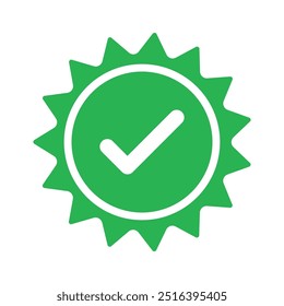 Quality guarantee green Vector icon isolated on white background. Approving, check, concept seal isolated on white background illustration. Award, winner, trophy, top quality, promotion concept.