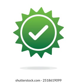 Quality guarantee green Vector icon isolated on white background. Approving, check, concept seal isolated on white background illustration. Award, winner, trophy, top quality, promotion concept.