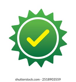 Quality guarantee green Vector icon isolated on white background. Approving, check, concept seal isolated on white background illustration. Award, winner, trophy, top quality, promotion concept.