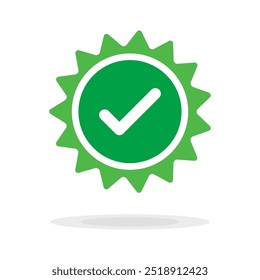 Quality guarantee green Vector icon isolated on white background. Approving, check, concept seal isolated on white background illustration. Award, winner, trophy, top quality, promotion concept.