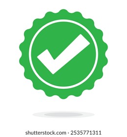 Quality guarantee green Vector icon isolated on white background. Approving, check, concept seal isolated on white background illustration. Award, winner, trophy, top quality, promotion concept.