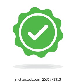 Quality guarantee green Vector icon isolated on white background. Approving, check, concept seal isolated on white background illustration. Award, winner, trophy, top quality, promotion concept.