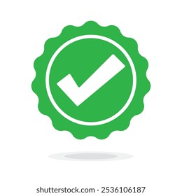 Quality guarantee green Vector icon isolated on white background. Approving, check, concept seal isolated on white background illustration. Award, winner, trophy, top quality, promotion concept.