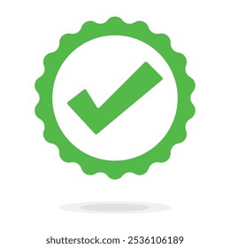 Quality guarantee green Vector icon isolated on white background. Approving, check, concept seal isolated on white background illustration. Award, winner, trophy, top quality, promotion concept.