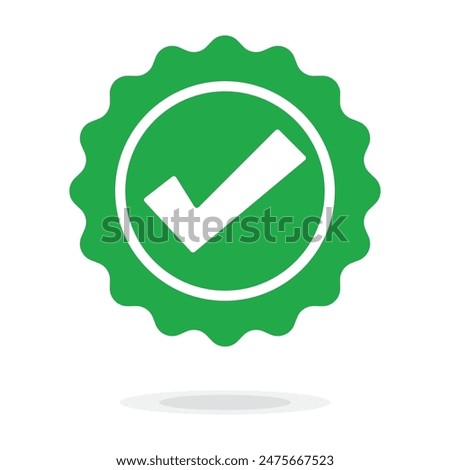 Quality guarantee green Vector icon isolated on white background. Approving, check, concept seal isolated on white background illustration. Award, winner, trophy, top quality, promotion concept.