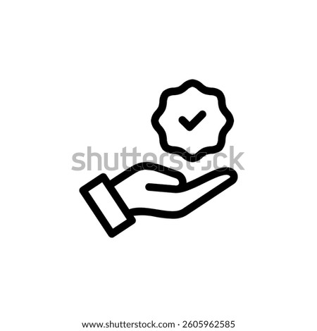 Quality Guarantee Icon. Hand Holding Checkmark Badge	