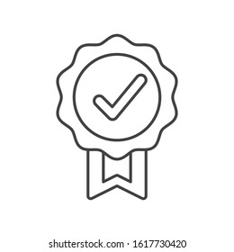 Quality guarantee icon in outline style design. Approved, Certified sign. Quality. Editable stroke. EPS 10. Concept of minimal consumer control emblem or assurance.