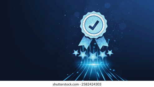 Quality guarantee mark concept.Quality Assurance (QA) and Quality Control (QC) ISO certification, The icon for quality assurance is on a dark blue background. 