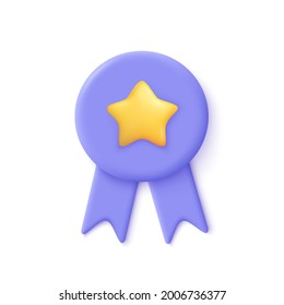Quality guarantee ribbon icon with star. Premium quality label. 3d vector illustration. 