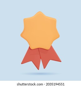 Icono de cinta de garantía de calidad con estrella. Etiqueta de calidad superior. Ilustración vectorial 3d. Excelente insignia de calidad, premio, mejor certificado de negocios. Medalla campeona, servicio real, diseño premium. Vector