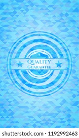 Quality Guarantee sky blue emblem. Mosaic background