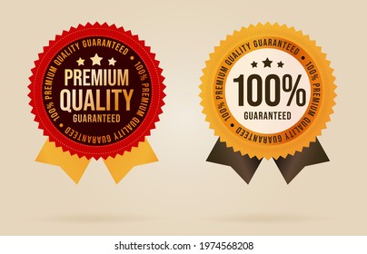 Quality guarantee sticker label, badge for certified product. Descriptive selling special retail etiquette for store shop commodity or business service. Isolated vector illustration