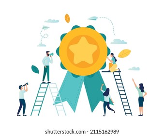 Quality guarantee vector medal with star and ribbon. Vector illustration icon graphics medal , high quality rating people teamwork 