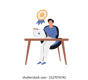 Quality guarantee vector medal with star and ribbon. Vector illustration icon graphics medal , high quality rating people teamwork