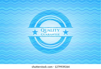 Quality Guarantee water wave representation style badge.
