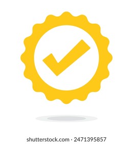 Quality guarantee yellow Vector icon isolated on white background. Approving, check, concept seal isolated on white background illustration. Award, winner, trophy, top quality, promotion concept.