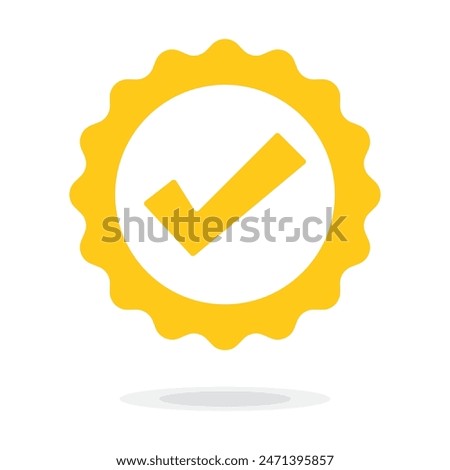 Quality guarantee yellow Vector icon isolated on white background. Approving, check, concept seal isolated on white background illustration. Award, winner, trophy, top quality, promotion concept.
