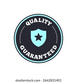 Distintivo de qualidade garantida com escudo e ícone de estrela na ilustração de vetor estilo redonda azul e azul