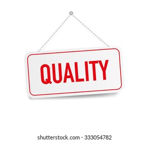 Quality hanging sign isolated on white wall