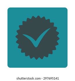 Quality icon from Award Buttons OverColor Set. Icon style is soft blue colors, flat rounded square button, white background.