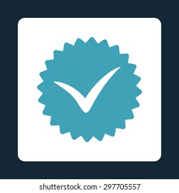 Quality icon from Award Buttons OverColor Set. Icon style is blue and white colors, flat rounded square button, dark blue background.