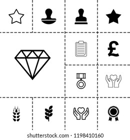 Quality icon. collection of 13 quality filled and outline icons such as wheat, star, pound, star, gem, hands holding heart, medal. editable quality icons for web and mobile.