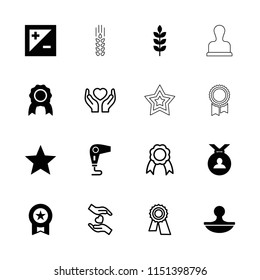 Quality icon. collection of 16 quality filled and outline icons such as wheat, medal, stamp, light exposure, award. editable quality icons for web and mobile.