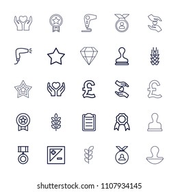 Quality icon. collection of 25 quality outline icons such as wheat, hair dryer, star, medal, stamp, pound, hands holding heart. editable quality icons for web and mobile.