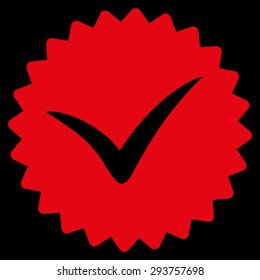 Quality icon from Competition & Success Bicolor Icon Set. Vector style: flat symbols, red color, rounded angles, black background.