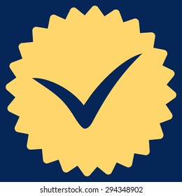 Quality icon from Competition & Success Bicolor Icon Set. Vector style: flat symbols, yellow color, rounded angles, blue background.