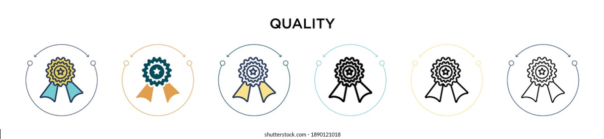 Icono de calidad en el estilo relleno, delgado, contorno y trazo. Ilustración vectorial de dos iconos vectoriales de calidad de color y negro se pueden utilizar para móviles, ui, web