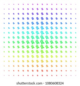 Quality icon rainbow colored halftone pattern. Vector quality items arranged into halftone grid with vertical spectrum gradient. Designed for backgrounds, covers and abstract compositions.