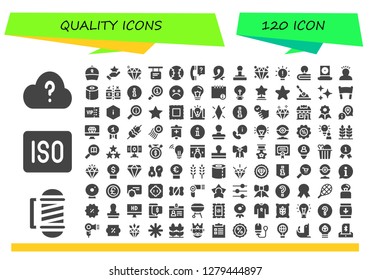  quality icon set. 120 filled quality icons. Simple modern icons about  - Question, Barber, Iso, Ribbon, Star, Gem, Information, Tennis, Stamp, Diamond, Idea, Webcam, Toilet paper