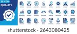 quality icon set collection in dual tone style. an icon pack contain standard, excellence, consistency, improvement, control, accuracy, efficiency, performance, reliability, measurement