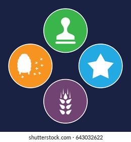 Quality icons set. set of 4 quality filled icons such as wheat, stamp, honeycomb