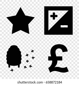 Quality icons set. set of 4 quality filled icons such as star, honeycomb, light exposure