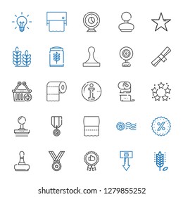quality icons set. Collection of quality with wheat, download, recommended, medal, stamp, promotions, toilet paper, best, info, e commerce. Editable and scalable quality icons.