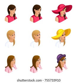 Quality Isometry, a set of 3D avatars of different girls, with emotions, 3 types of make-up, day and evening with accessories, emphasize individuality.