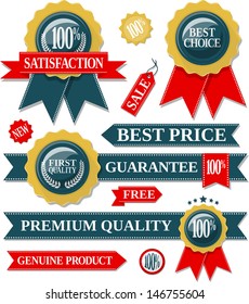quality labels and seal ribbons collection isolated on white background, in vector format very easy to edit, individual objects, solid colors, no gradients