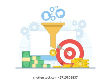 Concepto de generación de leads de calidad a partir de campañas de publicidad digital. Ilustración vectorial para el embudo de marketing, leads cualificados, estrategia de conversión y crecimiento del negocio.
