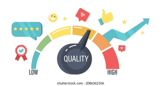 Quality Level Improvement, Price, Cost and Worth Balance Concept. Scale with Low and High Switches. Customers Satisfaction with Product, Shopping Offer for Buyers. Cartoon Vector Illustration