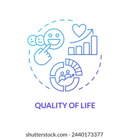 Quality of life blue gradient concept icon. Demography statistics. Geopolitical happiness metrics. Round shape line illustration. Abstract idea. Graphic design. Easy to use in brochure, booklet