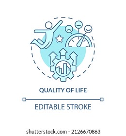 Quality of life turquoise concept icon. City regulation. Principles of urban design abstract idea thin line illustration. Isolated outline drawing. Editable stroke. Arial, Myriad Pro-Bold fonts used