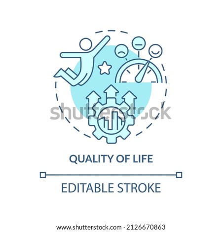 Quality of life turquoise concept icon. City regulation. Principles of urban design abstract idea thin line illustration. Isolated outline drawing. Editable stroke. Arial, Myriad Pro-Bold fonts used