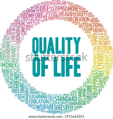 Quality of life vector illustration word cloud isolated on a white background.