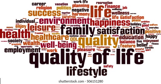 Quality of life word cloud concept. Vector illustration
